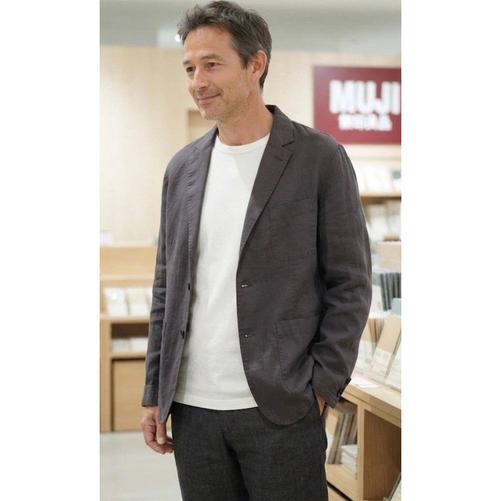 MUJI Tailored Linen Blazer Mens 2XL Gray Jacket Minimal Office Academia NWOT